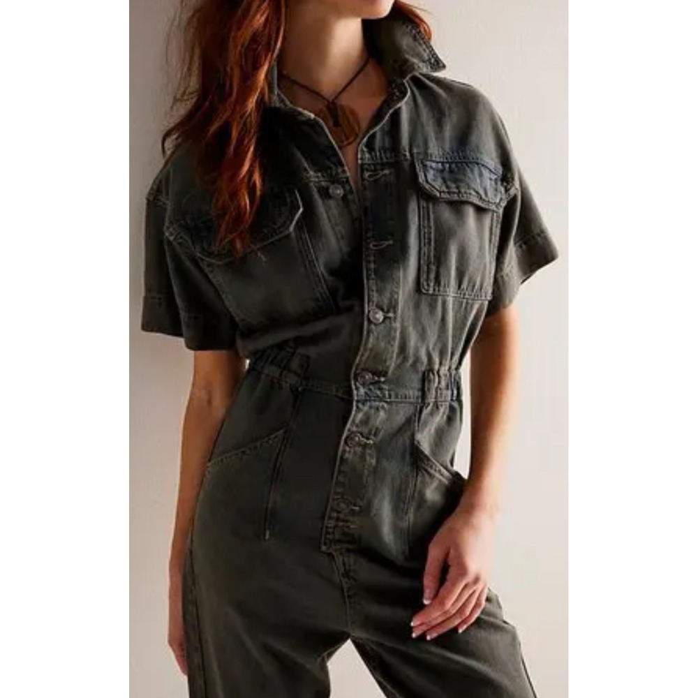 Free People Denim Jumpsuit Women XS Black Excellent Utility Workwear Chic